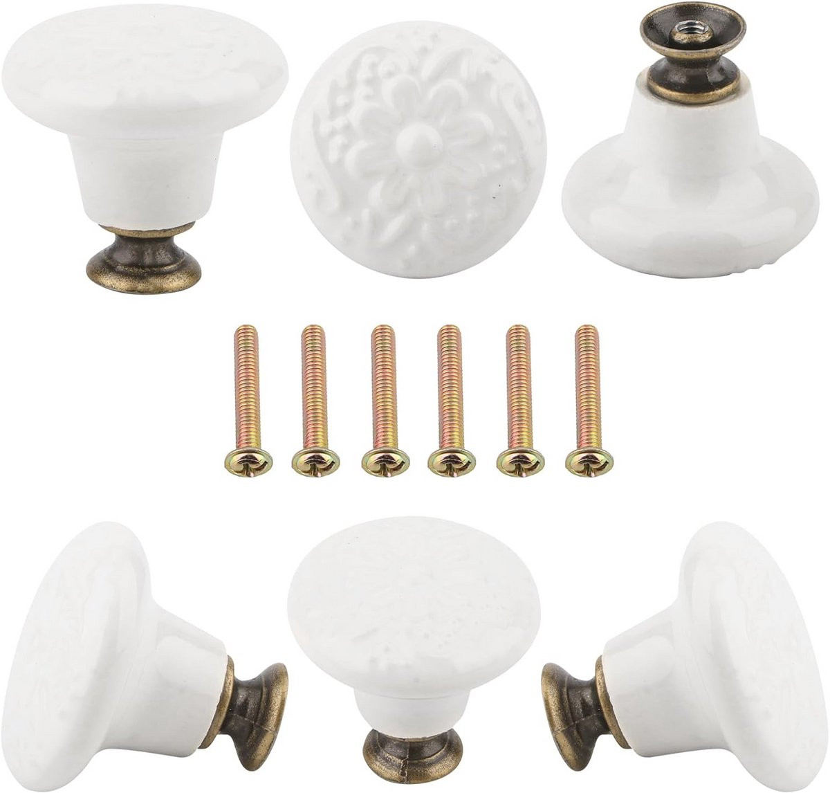 Keramische Bloem Lade Knoppen - Vintage Stijl Handgrepen voor Keuken en Kast (4 Stuks, Wit)