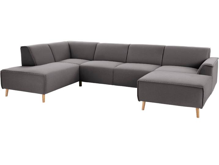 Wohnlandschaft, Strukturstoff, Schwarz, 324×191 cm, U-Form, Skandinavisch, andas