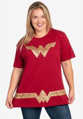Plus Size Women's DC Comics Wonder Woman Logo & Belt T-Shirt by DC Comics in Red (Size 1X (14-16))