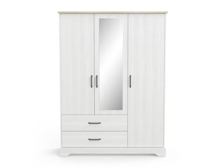 Demeyere CaliCosy Armoire 3 Portes, 1 Miroir et 2 Tiroirs- Blanc- Fabrication Française- Style Contemporain- Pour Chambre- L148,6 cm x l57,1 cm x H199,60 cm