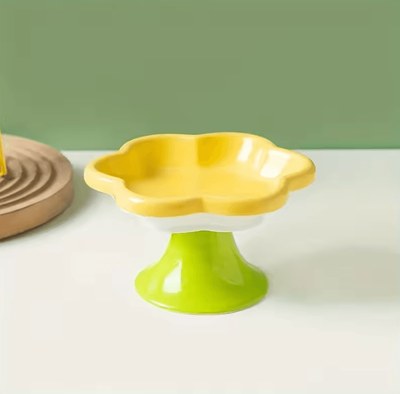 Inspire Curations BloomPet Raised Ceramic Cat Bowl With Flower Stand For Neck Protection yellow