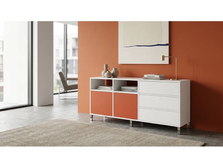 Modernes Sideboard mit bunten Türen MDF Beschichtet MDF Weiß matt