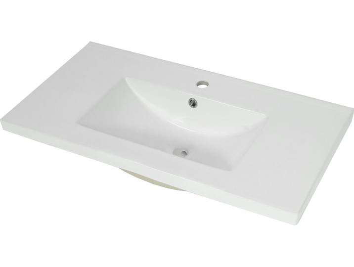 Waschbecken HWC-B19, Waschtisch Handwaschbecken Badezimmer Bad, Keramik eckig 81cm, weiß