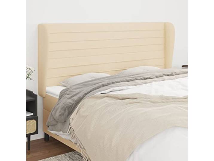 KTHLBRH Klassisches Bett-Kopfteil aus cremefarbenem Stoff mit verstellbaren Beinen aus massivem Lärchenholz, elegantes Design, Material: