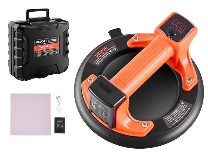 VEVOR Ventouse à accu\, 203 mm Ventouse à vide pour verre avec affichage numérique de la force d'aspiration & de l'état de la batterie\, capacité de levage max. 200 kg\, outil à ventouse pour carrelage pour soulever des carreaux\, granit (pack de 1)