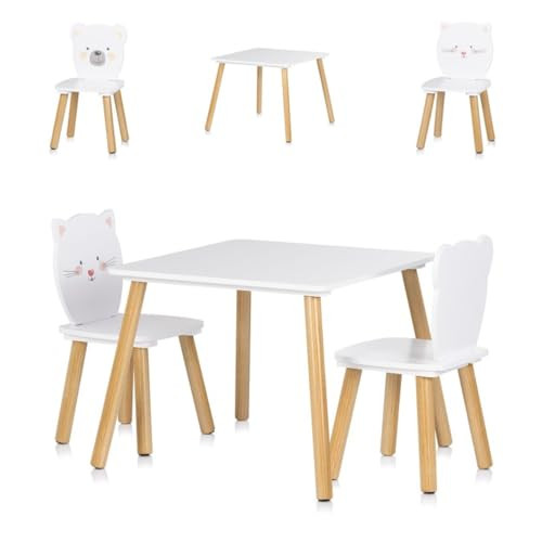 Chipolino houten kindertafel met 2 stoelen en verstelbare poten, wit