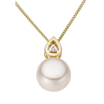 Perlenanhänger FIRETTI "Schmuck Geschenk Gold 333 Halsschmuck Anhänger für Halskette Perle", gold (gelbgoldfarben, weißgoldfarben, weiß, wweiß), Schmuckanhänger, Damen, P2 = erkennbare Einschlüsse, Diamanten Gelbgold 333 Perlen, 1,35 g, Diamanten,...