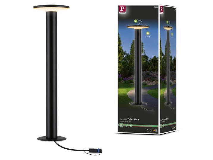 Paulmann Plug & Shine LED Pollerleuchte Plate Einzelleuchte insektenfreundlich