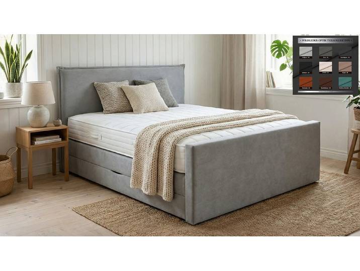 PAARA Boxspringbett Madrid mit Bettkasten Stauraum H2 H3 fussteil, mit Fussteil und mit einzigartigem Belüftungssystem