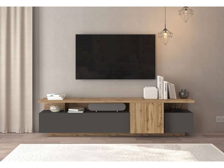 OTTO home Lowboard Lowboard ETHOS,Lowboard,TV-Kommode,TV-Möbel,TV-Bank (1 St), Mit zwei Drehtüren, einer Klapptür und zwei offenen Fächern,B.210 cm