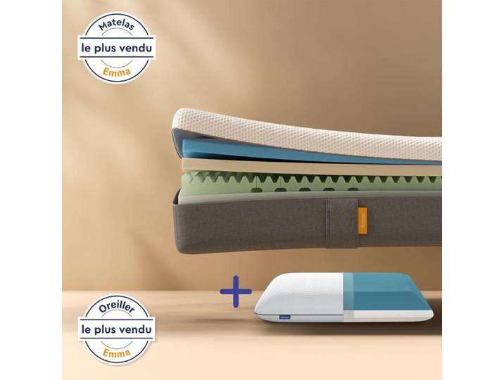 EMMA Pack Matelas Original 90x190 cm + Oreiller + Technologie Mémoire de Forme + Les Plus Vendus en France