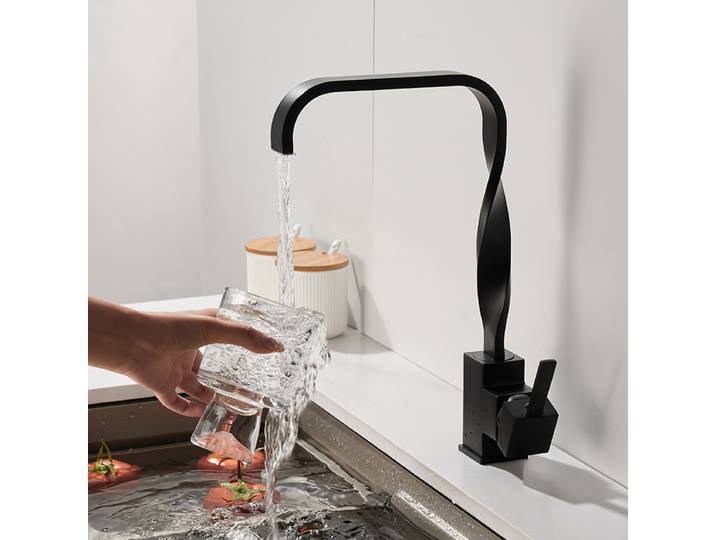 Robinet de lavabo et de cuisine BAKALA en or brossé, mitigeur chaud/froid, rotation à 360°, poignée unique