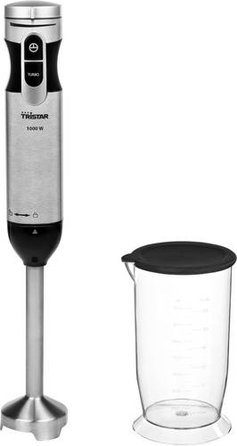 Tristar MX-4828 Stabmixer 1000W mit Messbecher, Turbofunktion, stufenlose Geschwindigkeitseinstellung Edelstahl, Schwarz