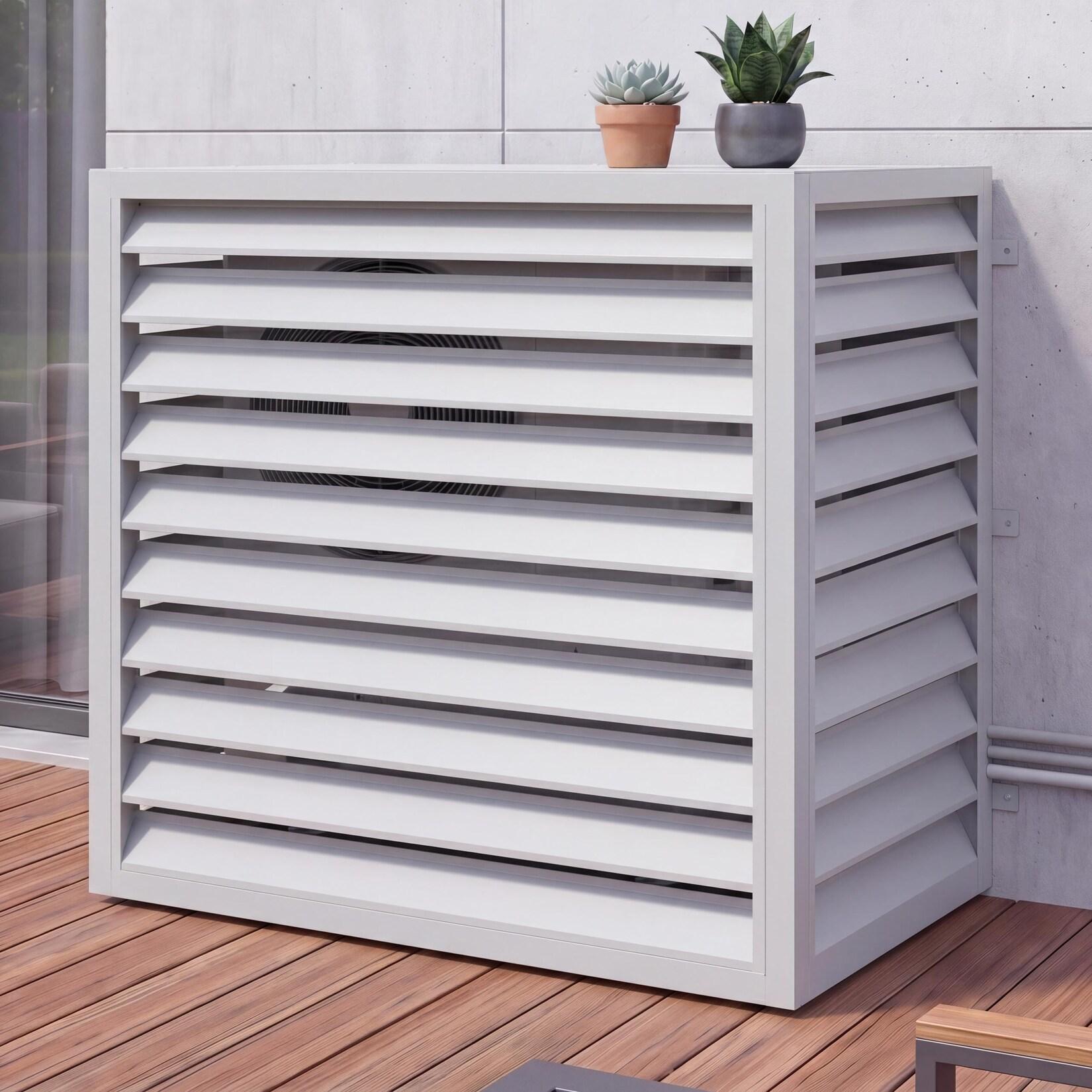Verkleidung für Klimaanlage/Wärmetauscher MCW-O43, Abdeckung Schutzgitter, Metall 111x127x65cm ~ grau-weiß