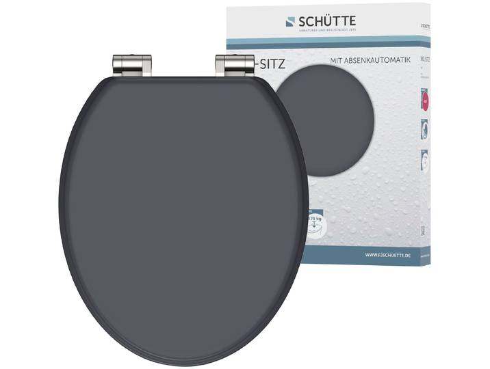 WC-Sitz SCHÜTTE SPIRIT , schwarz (anthrazit), B:37,5cm H:5,5cm L:43,5cm, MDF - Mitteldichte Holzfaserplatte, WC-Sitze, WC-Sitz, mit Absenkautomatik und MDF-Holzkern