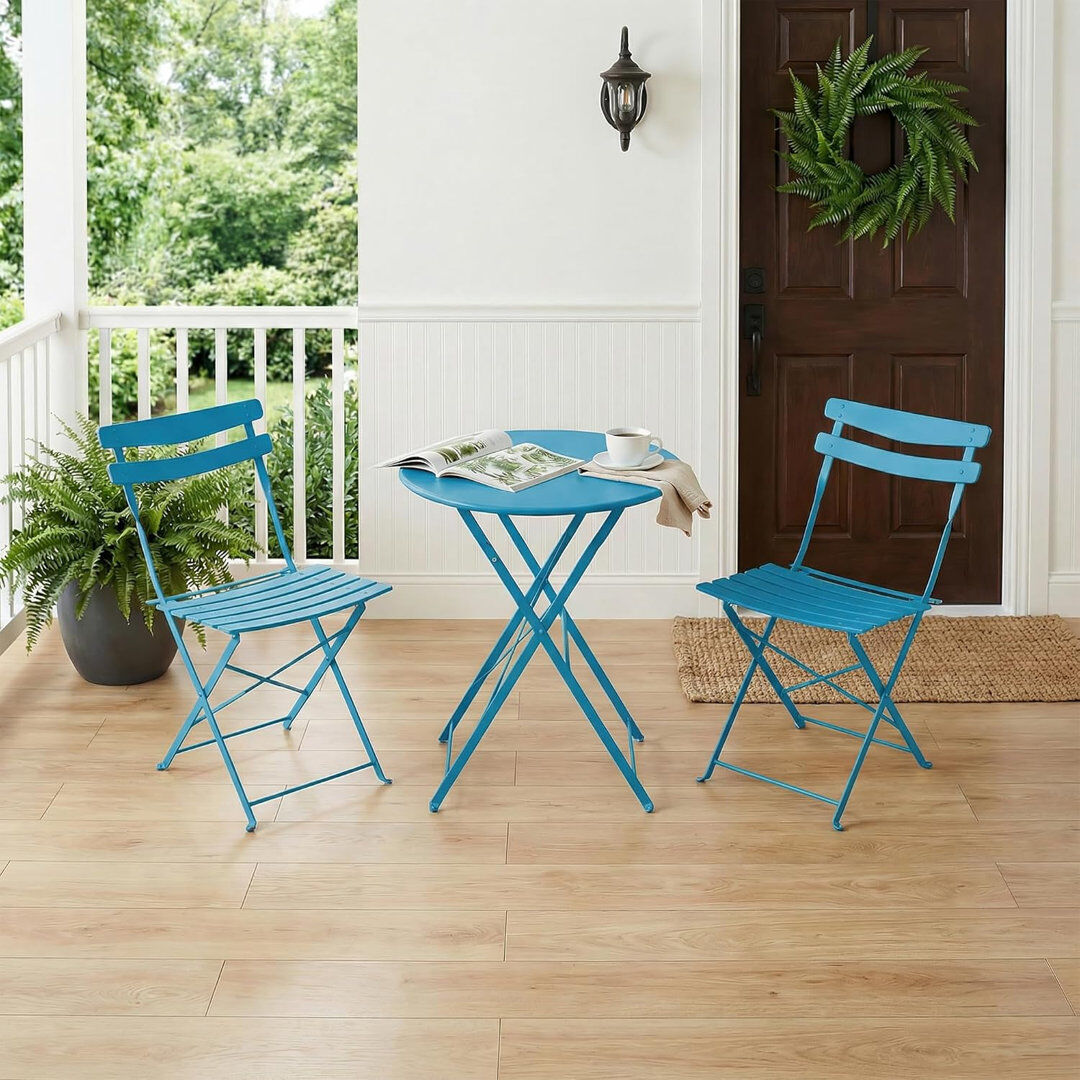 Dakota Fields 2 - Person Steel Patio Dining Set Round Table Navy 2