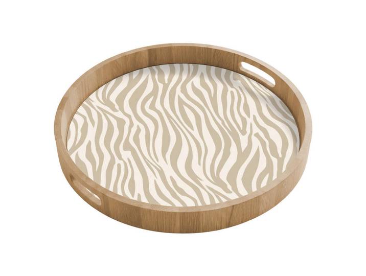 OnlyWow Tablett - Zebra - Muster - Beige - 50x50 cm, Holz, Echtholz,Eiche, Rund, 50x5x5 cm, Geschirr, Tischkultur & Serviergeschirr, Tabletts