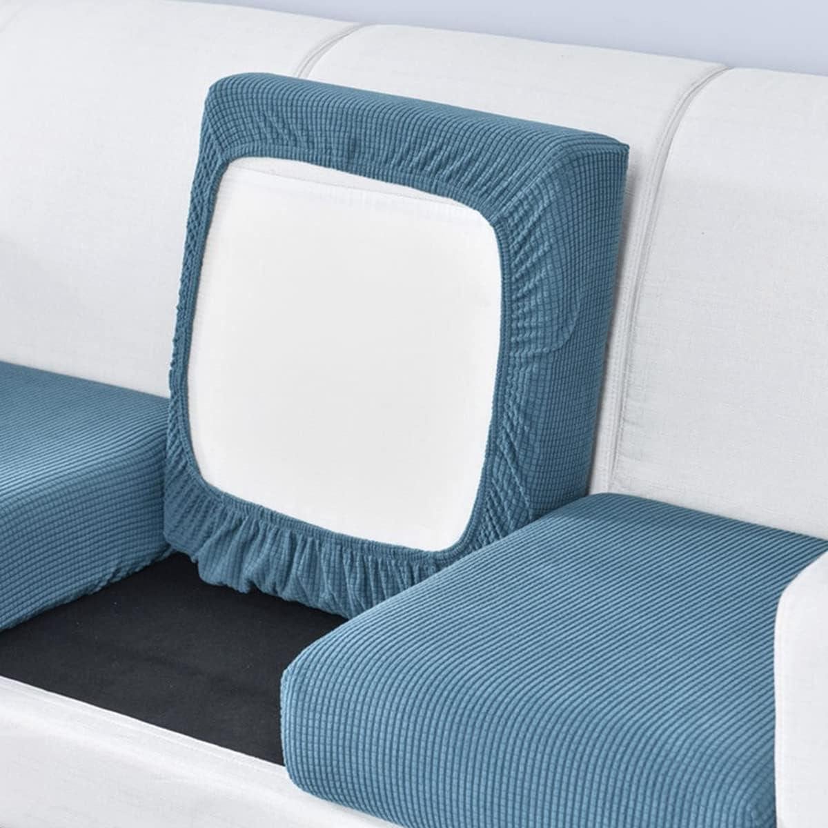 Blauwe elastische bankhoes van jacquard materiaal voor een 1-zits bankhoes
