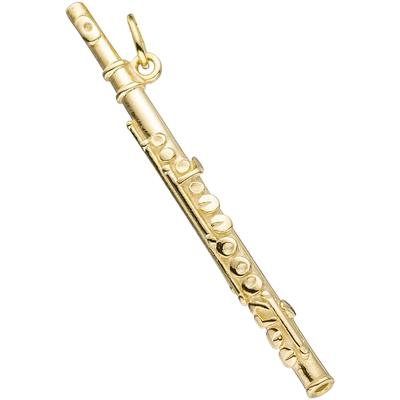 Kettenanhänger JOBO "Anhänger Musik Querflöte 45 mm", gold (goldfarben), Schmuckanhänger, Damen, Silber 925 (Sterlingsilber), Kettenanhänger, 925 Silber vergoldet