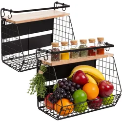 Relaxdays Obstkorb Wandregal magnetisch 2er Set, Küchen Organizer, Schwarz, Braun