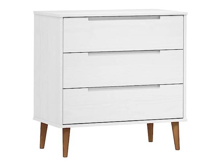 Foknhdi Kommode MOLDE Weiß 80x40x80 cm Kiefer Massivholz Beistellschrank Skandinavischer Lagerschrank für Schlafzimmer und Flur mit 3 geräumigen Schubladen sowie pflegeleichter UV-Lackierung
