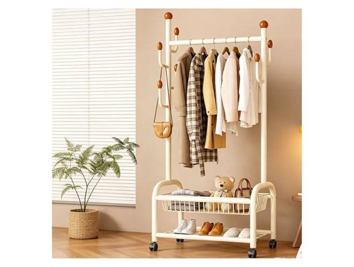 LIANTIAN Hängender Kleiderbügel, tragbarer Kleiderbügel mit Rollen, geeignet für Schlafzimmer und Studentenwohnheime(White,60cm)