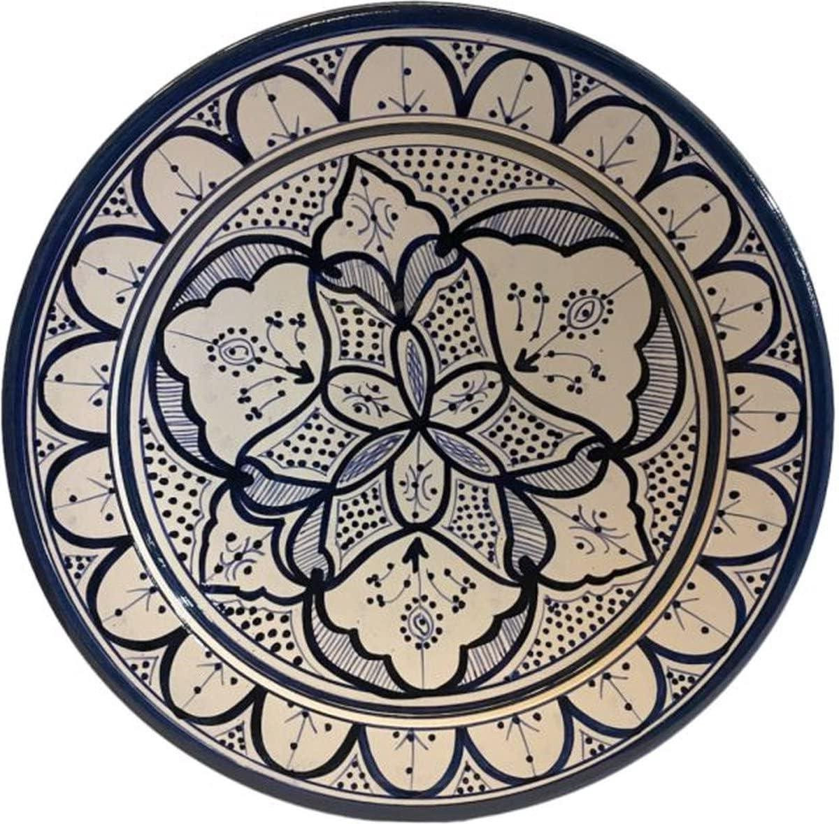 Marokkaanse Kom met Bloemenpatroon - Handbeschilderde Decoratieve Schaal - Blauw Wit - Ø 35 cm