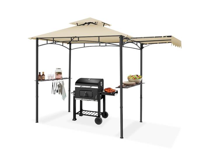 Grillpavillon Maracaibo mit Markise, wetterfest, Winddach - Sand