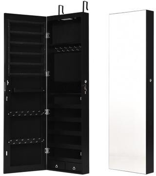 Costway Wall and Door Mounted Mirrored Jewelry Cabinet with Lights-Black
