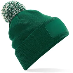 Beechfield Unisex Snowstar Patch Beanie Bommel-Mütze B443 bottle green/off white one size