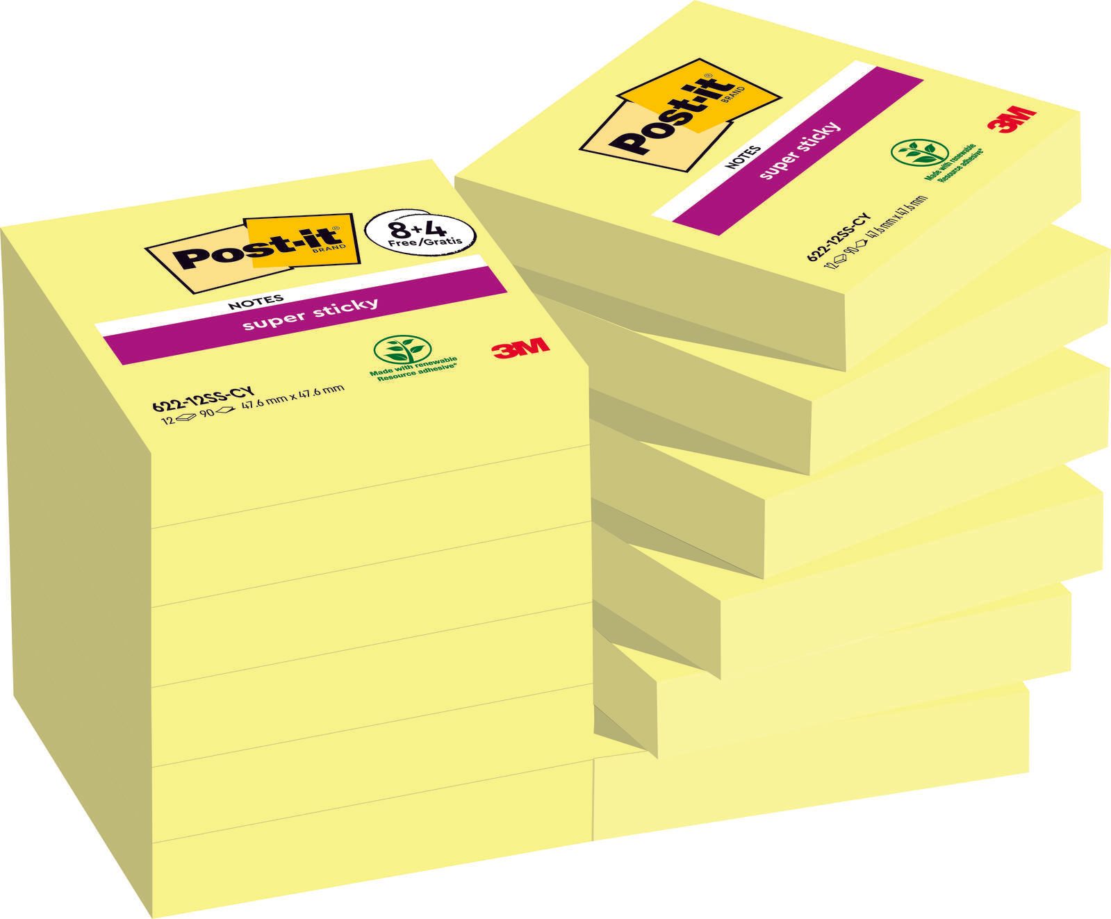Post-it® Super Sticky Notes Haftnotizen extrastark gelb 8 Blöcke + GRATIS 4 Blöcke 7100290178