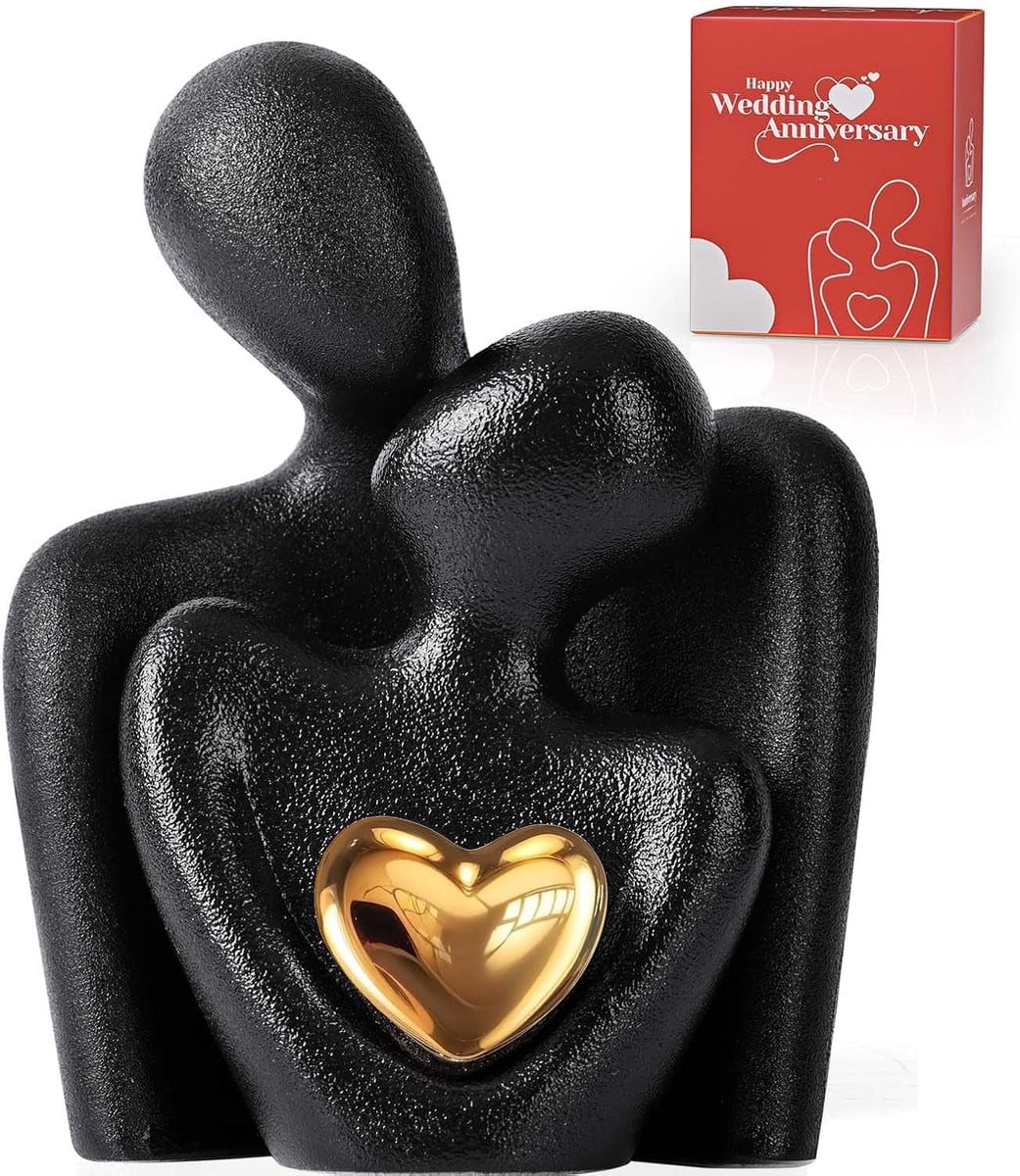 Mini Koppelstandbeeld met Gouden Hart voor Decoratie en Huwelijksgeschenk