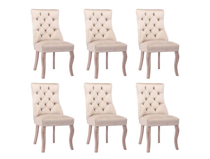 Komhtom Stuhl-Set 6 Stück in Beige Samt, Fell, 47x97x51 cm, Esszimmer, Stühle