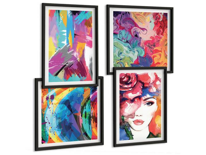 Tulup Bilder SET 4er Set - 50x50 cm & 40x60 cm Schwarzer Rahmen - Farbenfrohes abstraktes Porträt, Kunststoff, Rechteckig, 50x50 cm, Fotografie, Bilder & Rahmen, Bilder