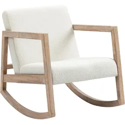 SCHAUKELSTUHL mit Holzrahmen Wohnzimmersessel Lounge Kautschukholz Cremeweiß