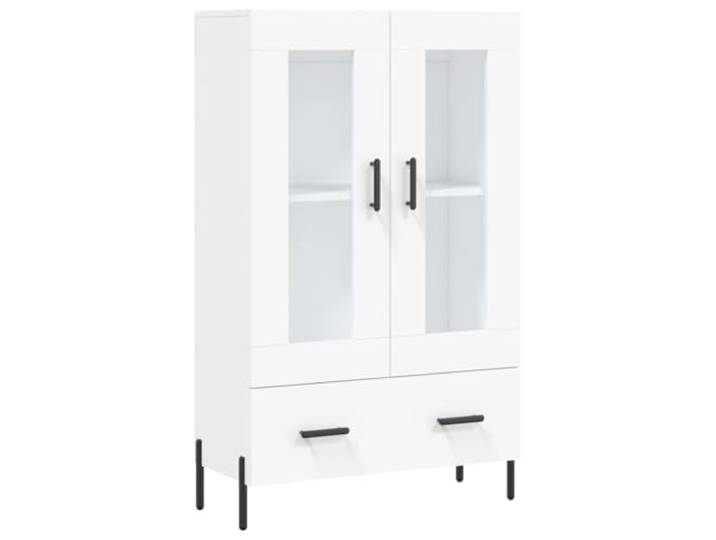 Highboard Weiß 69,5x31x115 cm Holzwerkstoff Metallbeine, Glastüren, Griffe, Wandhalterung, Dekoartikel, Bilderrahmen, Topfpflanzen