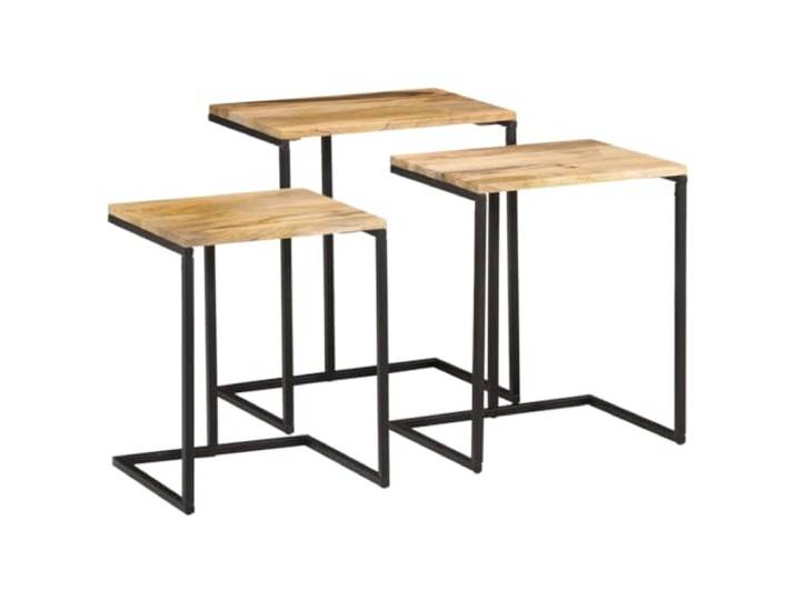 MNCVXAXG Beistelltische zum Zusammenstecken 3 Stück Massivholz Akazienholz Massives Akazienholz, Finish und pulverbeschichtetes Eisen, 3 Größen stapelbar, Nachttisch, Möbel