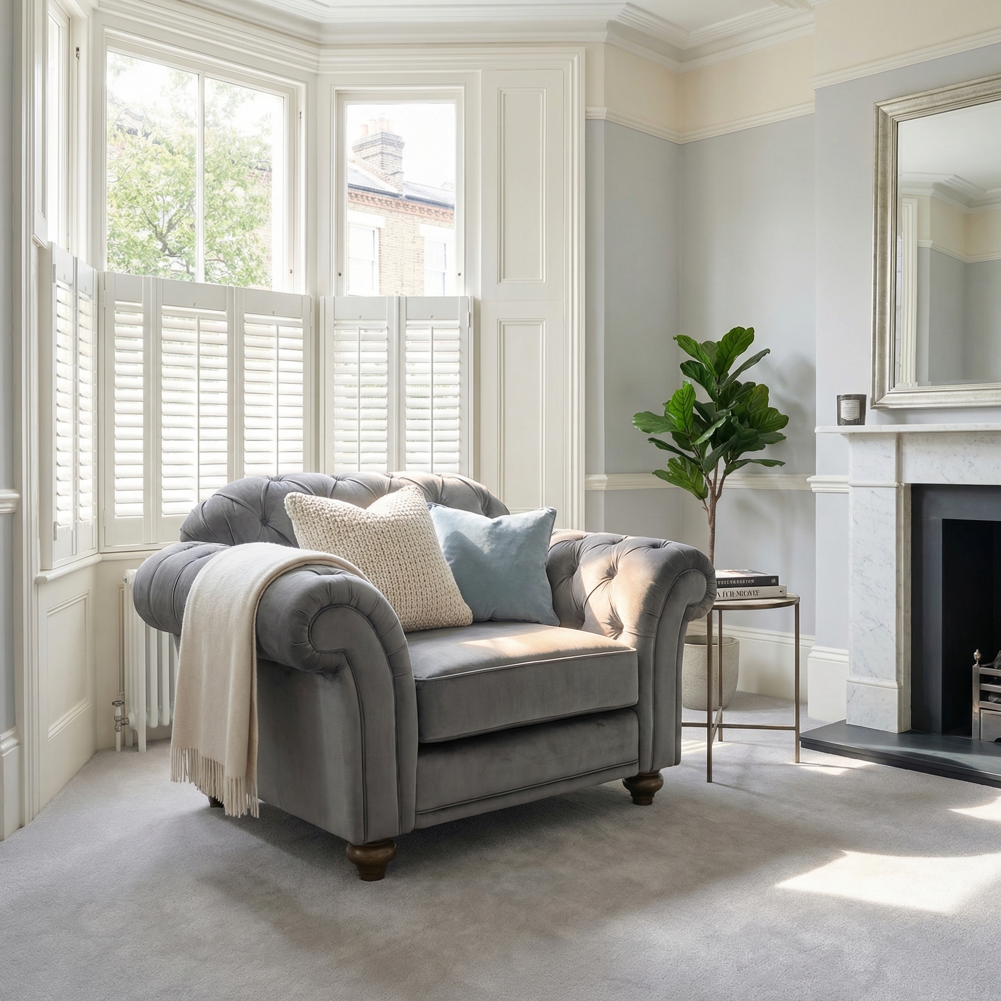 Sofa Style Chesterfield Velvet Armchair in Steel Grey