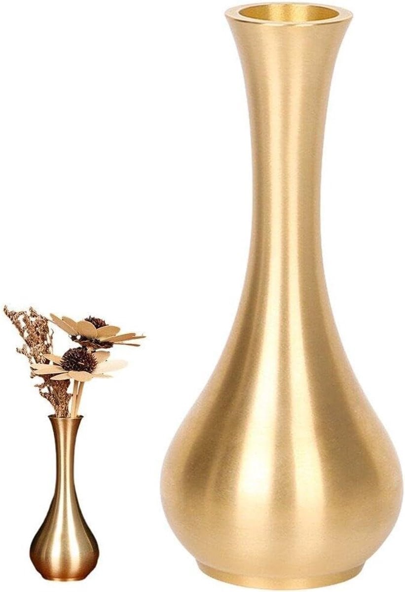 Decoratieve metalen bloemenvaas in koperkleur - Hoogte: 11 cm