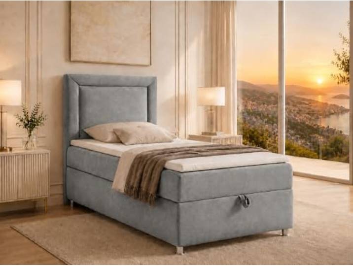 Trinity K-3 Boxspringbett 90x200 cm mit Bettkasten & Topper Best For Home Elegantes Einzel-Boxspringbett mit H3-Bonellfederkernmatratze, Topper, Stauraum, gepolstertem Kopfteil und Komfortdesign.