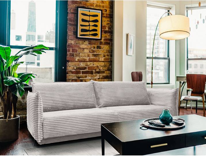 Schlafsofa mit Bettkasten Grau Plüsch-Cordstoff Tila 226 x 90 x 105cm mit Schlaffunktion Modern