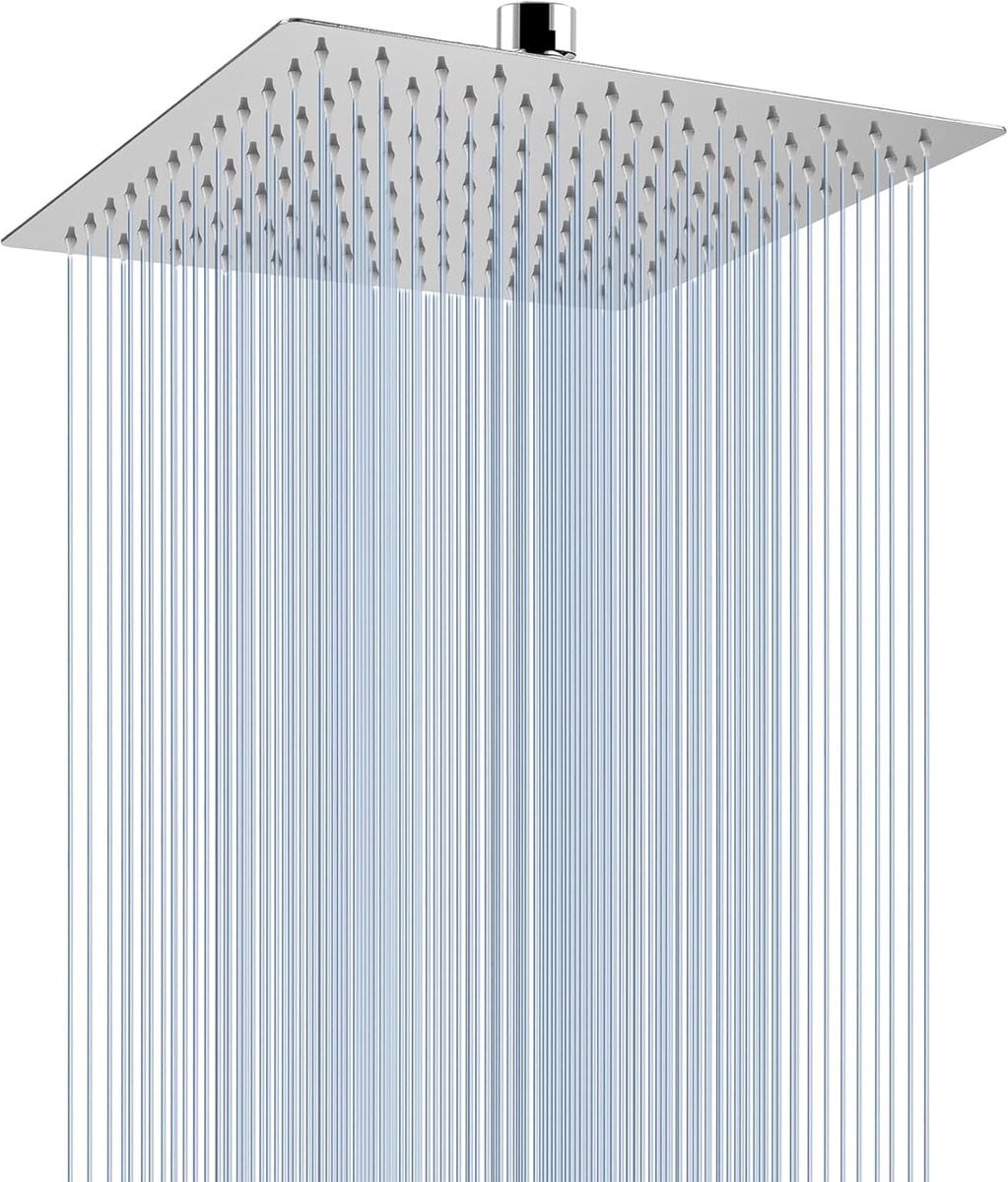 Famanu Verchroomde Vierkante Regendouchekop van 304 Roestvrij Staal, 25 cm