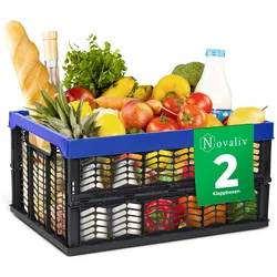 Klappboxen faltbar stabil 2x 30L Blau Schwarz baskets Einkaufskiste Klappkisten Set Tragebox Aufbewahrung Einkaufskörbe Körbe Aufbewahrung Küche