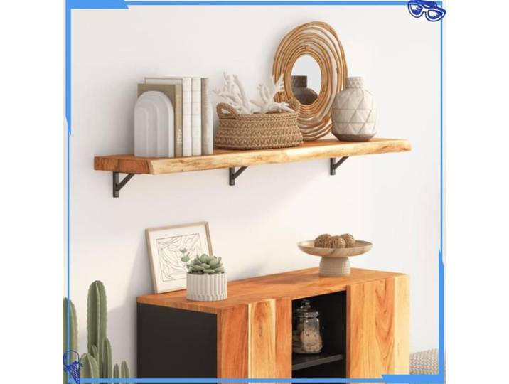 Étagère murale bordure assortie - 110x30x2 5 cm - Bois d'acacia massif - Noir - Pièce Maîtresse Contemporaine - Pour Salon