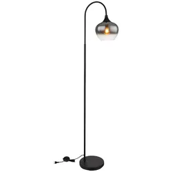 LED Stehleuchte Rauchglas Wohnzimmerleuchte stehend Rauch Bogenleuchte Rauch schwarz, Metall, 1x E27 Filament LED warmweiß, LxBxH 39x25x150 cm