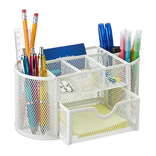 Relaxdays Bureau Organizer Pennenbakje van Metaal, Wit, B/D/H: 22 x 10,5 x 11 cm