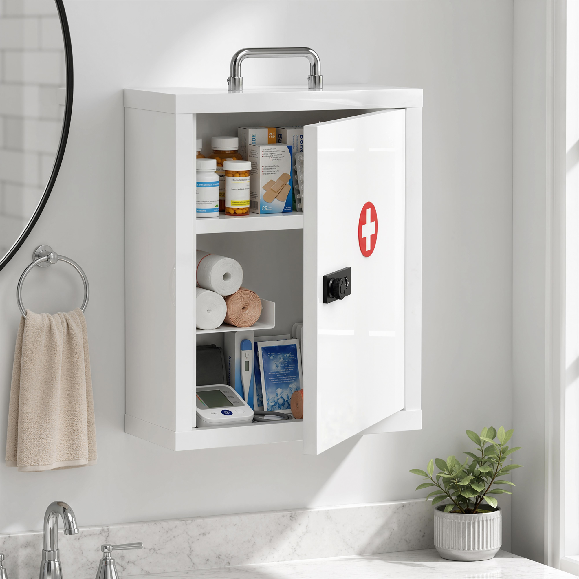 Homcom Armadietto medicinali da parete con serratura a combinazione e 3 livelli, bianco   Aosom Italy