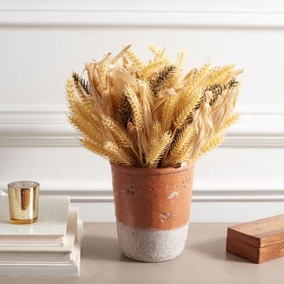 "SAFAVIEH Inch Wheat 14.2-Inch Faux Plant, Multi, Rustic Home Decor - 13"" W x 13"" D x 14"" H"