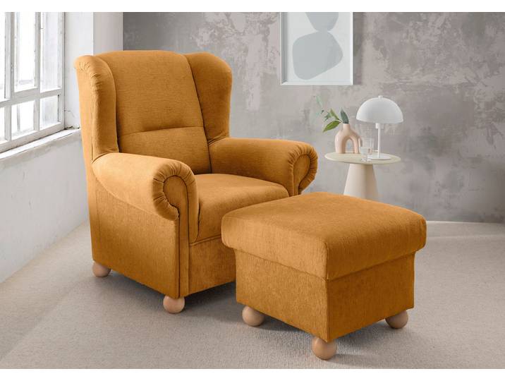 Polstergarnitur HOME AFFAIRE Torello Set: Ohrenbackensessel und Hocker , braun (gold, gold), Microfaser, gepolstert, Sitzmöbel-Sets