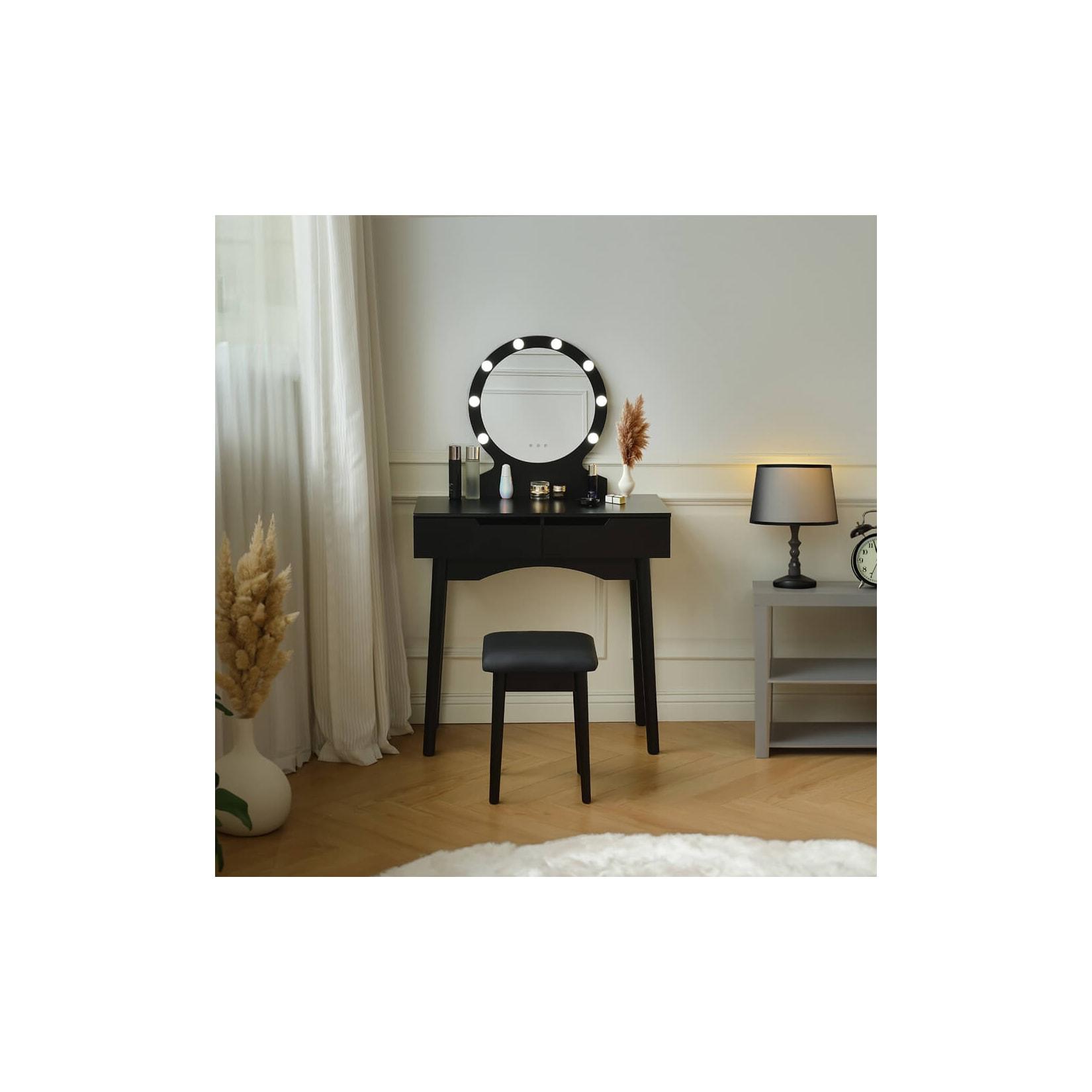 HOME DELUXE Schminktisch mit Spiegel und LED-Beleuchtung MIRANDA - Schwarz